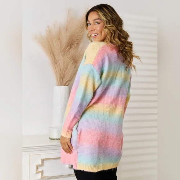 Just Jen Pastel Multicolor Gradient Women's Cardigan Sweater - Picture 4 of 7